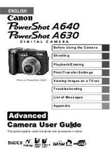 Canon PowerShot A630 manual. Camera Instructions.